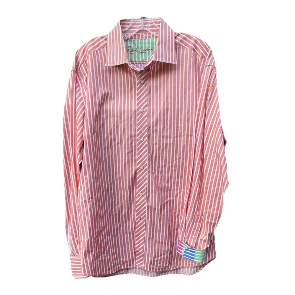 Robert Graham Men's Orange Striped Button Down Shirt Size 2XL